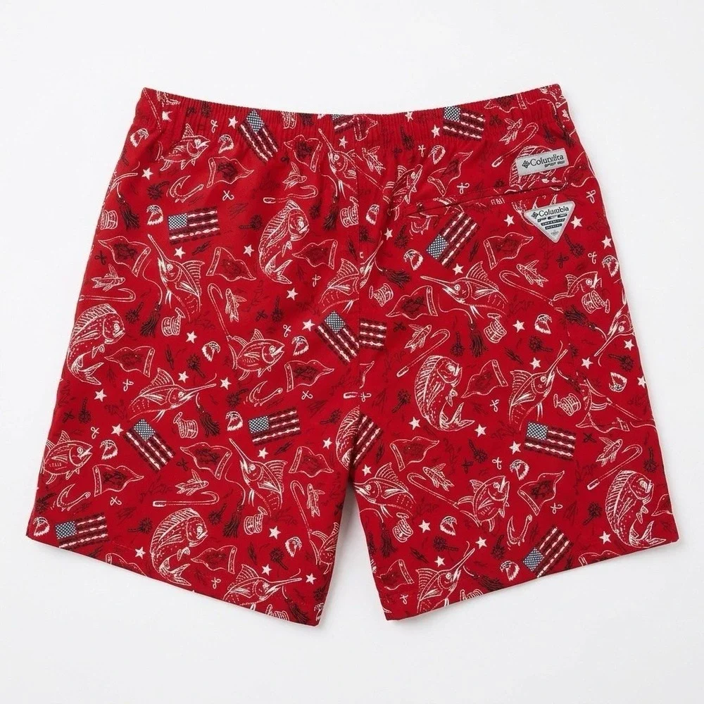 Columbia PFG Water Shorts USA Red White Blue‎ Swim Trunks Mens Large Fourth July